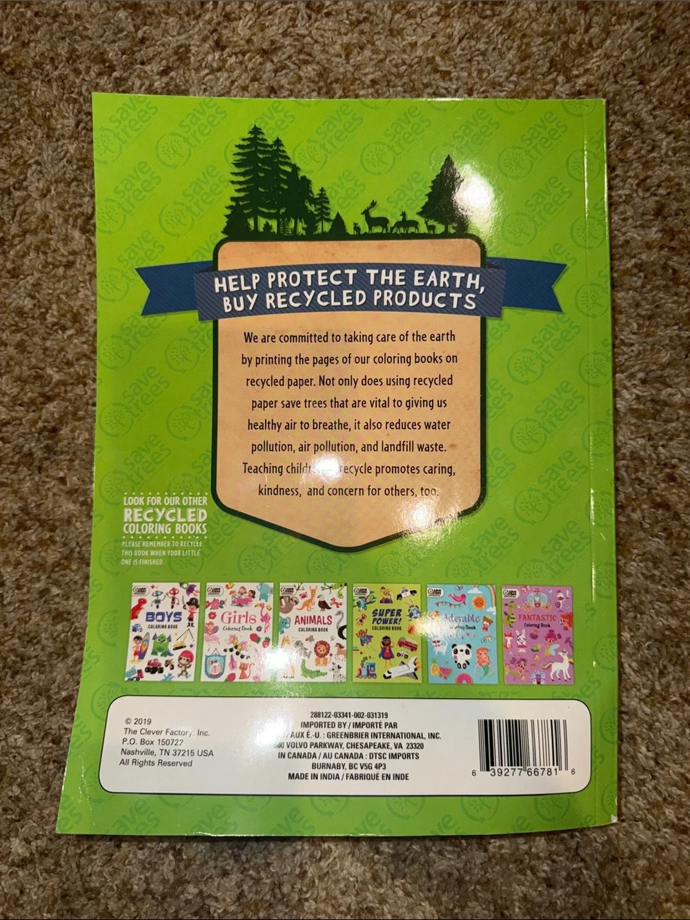 animals coloring book save trees 100% recycled paper